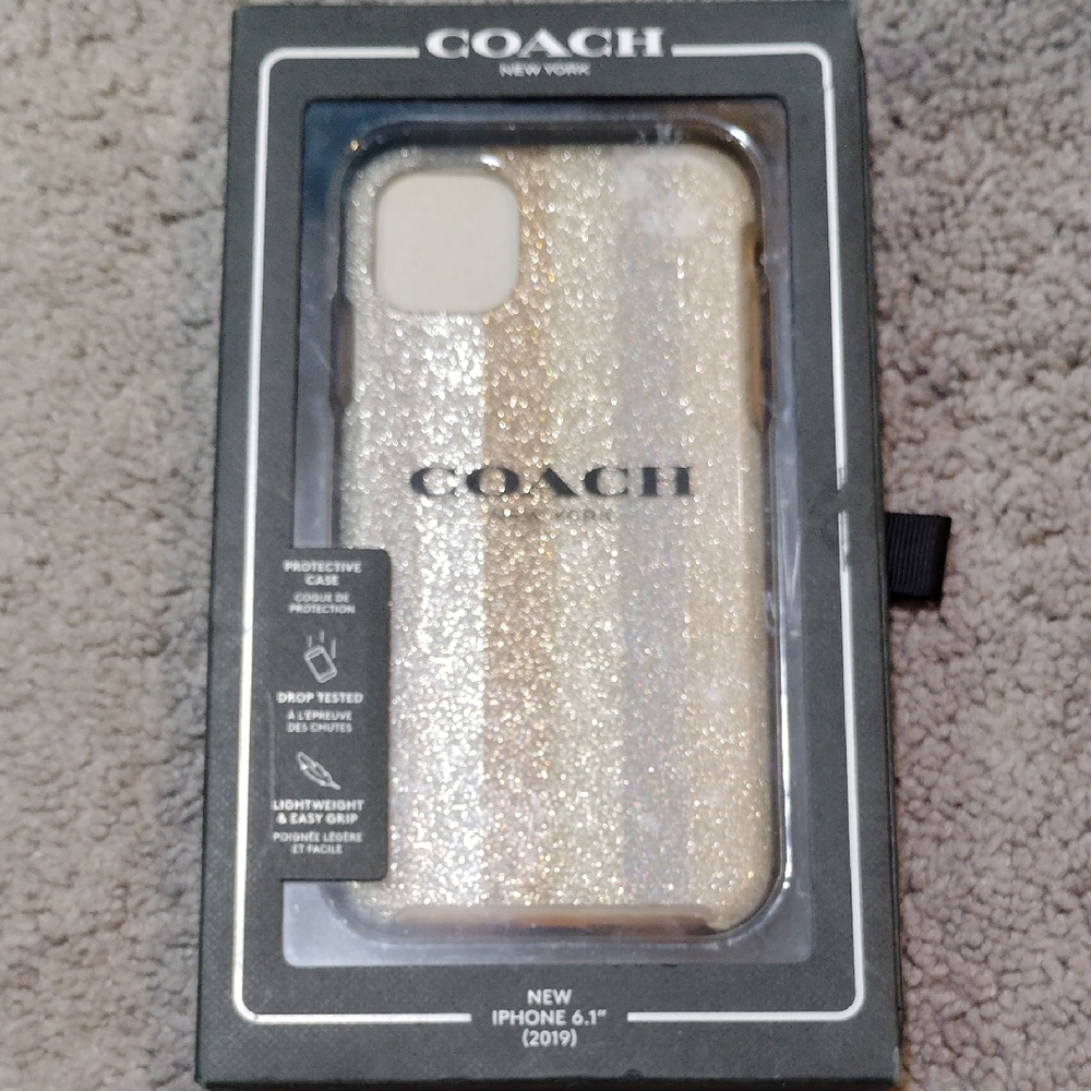 Coach Glitter Stripe iPhone Case - Gold, Silver, Cream
